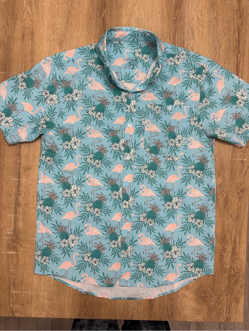 ANGL Men's Blue Tropical Flamingo Button-Down Shirt